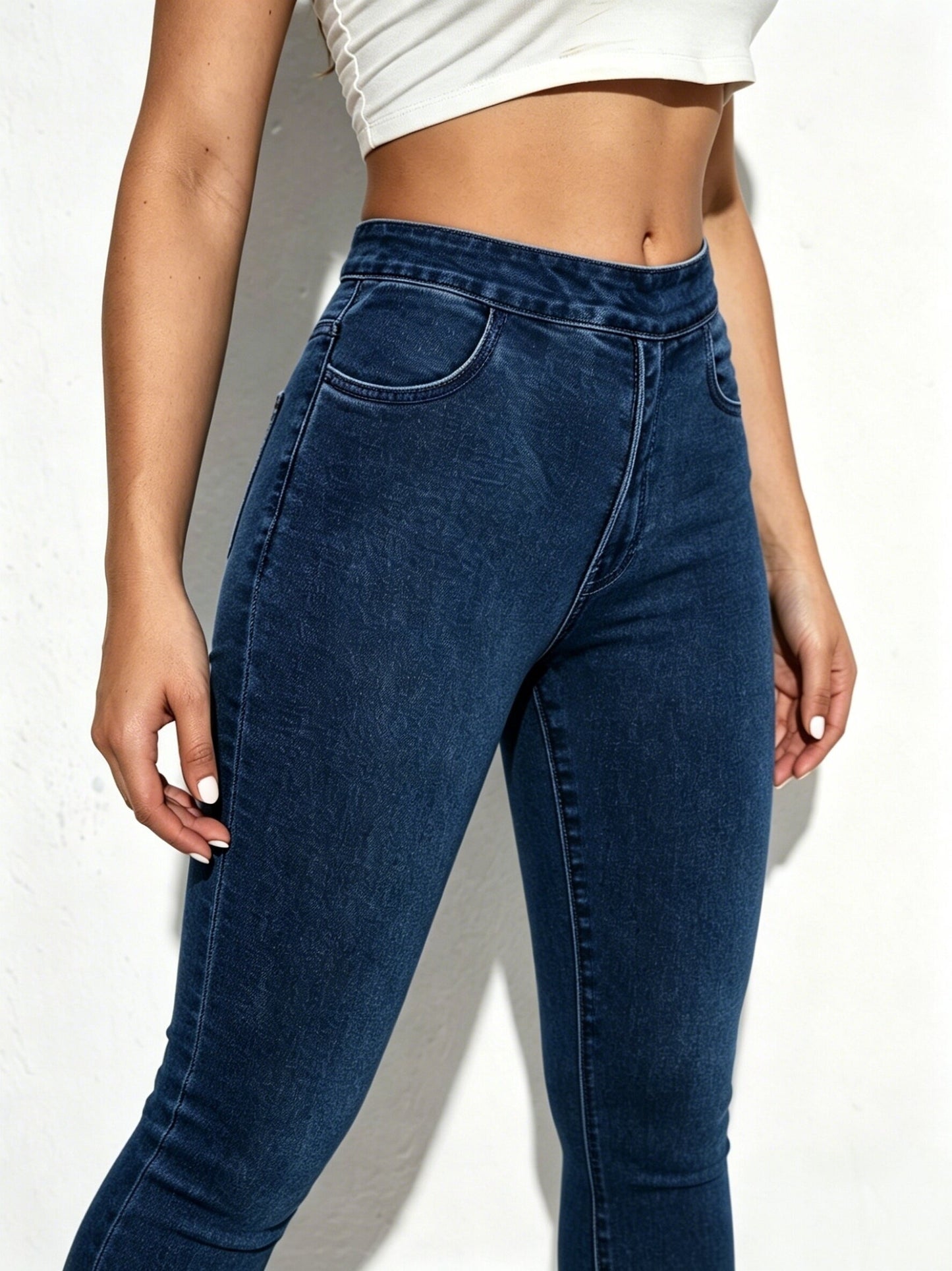 [High Waist Skinny Jeans] Women's High Waist Stretch Skinny Jeans with Tummy Control & Hip Lift - Elastic Waistband Washed Denim Pants Suitable for Work, Daily Wear, Tummy Control Suitable for Workouts, Casual Outfits, Pocketed Trousers