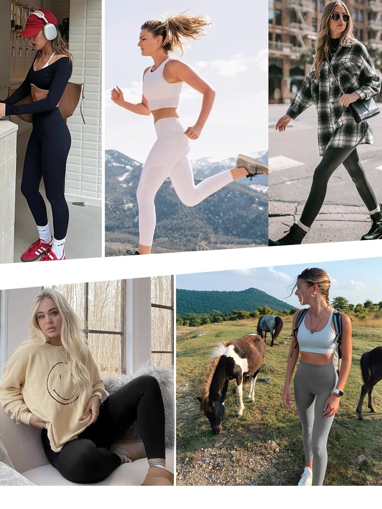 Plus Size 6pcs Set Women's Pockets Yoga Pants, Fitness Running Compression Leggings Butt Lift High Waisted Tummy Control Slimming Yoga Pants WithPockets, Workout Running