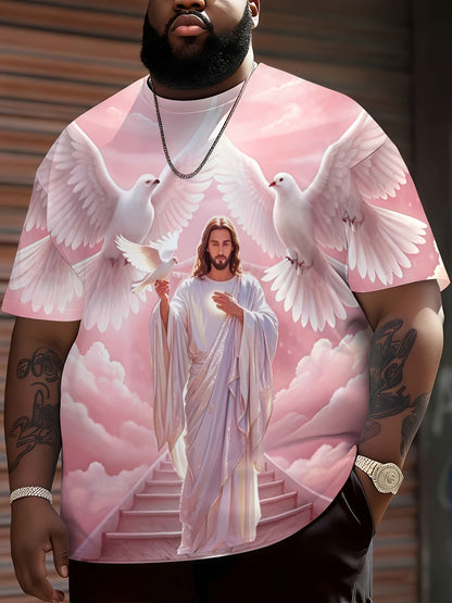 Jesus Christ With Doves And Heavenly Stairs Religious Christian T-Shirt For Men Full Print Design Faith Inspired Apparel, Plus Size
