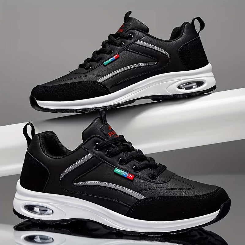 [Men's Fashion Sneakers] Men's Fashion Sneakers - Lace-up Design, PU Material, Comfortable Lining, Non-slip Casual Style, Soft-soled Running Shoes, Suitable for Outdoor Activities