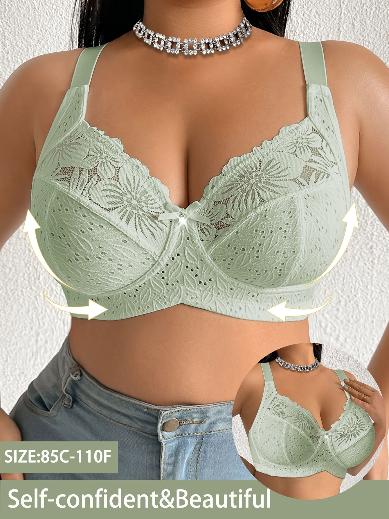 [Plus-Size Comfortable Bra] Lace-Spliced Plus-Size Women's Bra, No Underwire, Casual And Comfortable, with a Beautiful Back Design, Thin And Suitable for