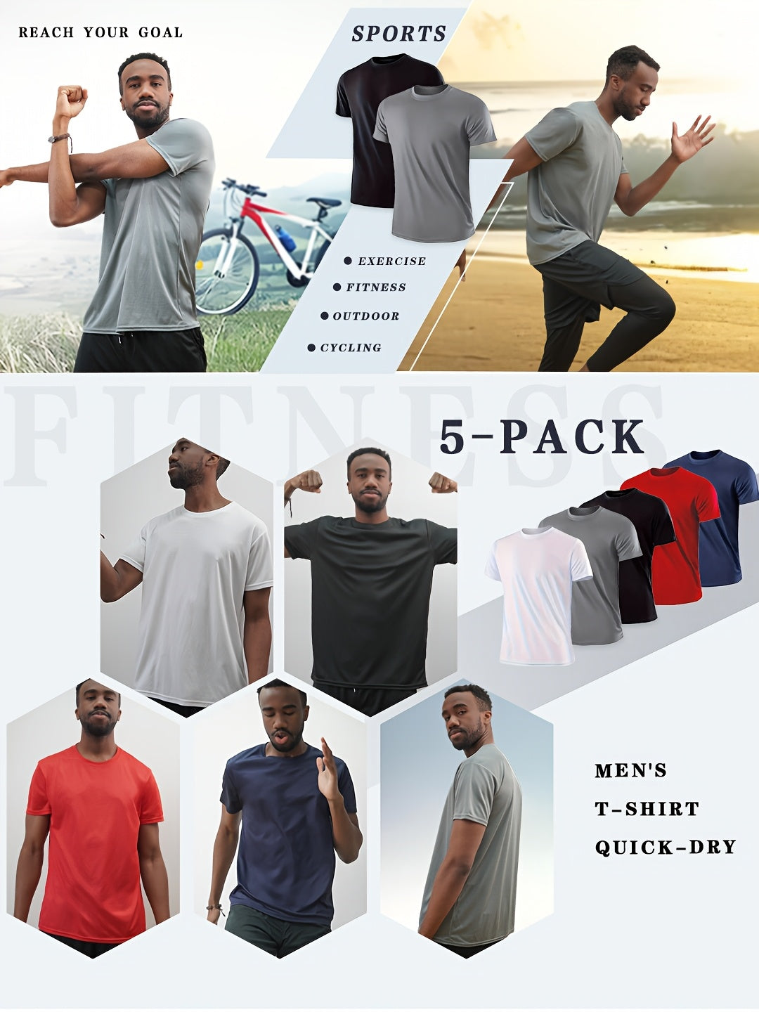 5pcs Men's Sports Compression Quick-Drying Short-Sleeve T-Shirts, Moisture-Absorbing And Sweat-Wicking, Breathable, Comfortable, Versatile, Ideal for Exercise, Running, Fitness, And Daily Casual Wear