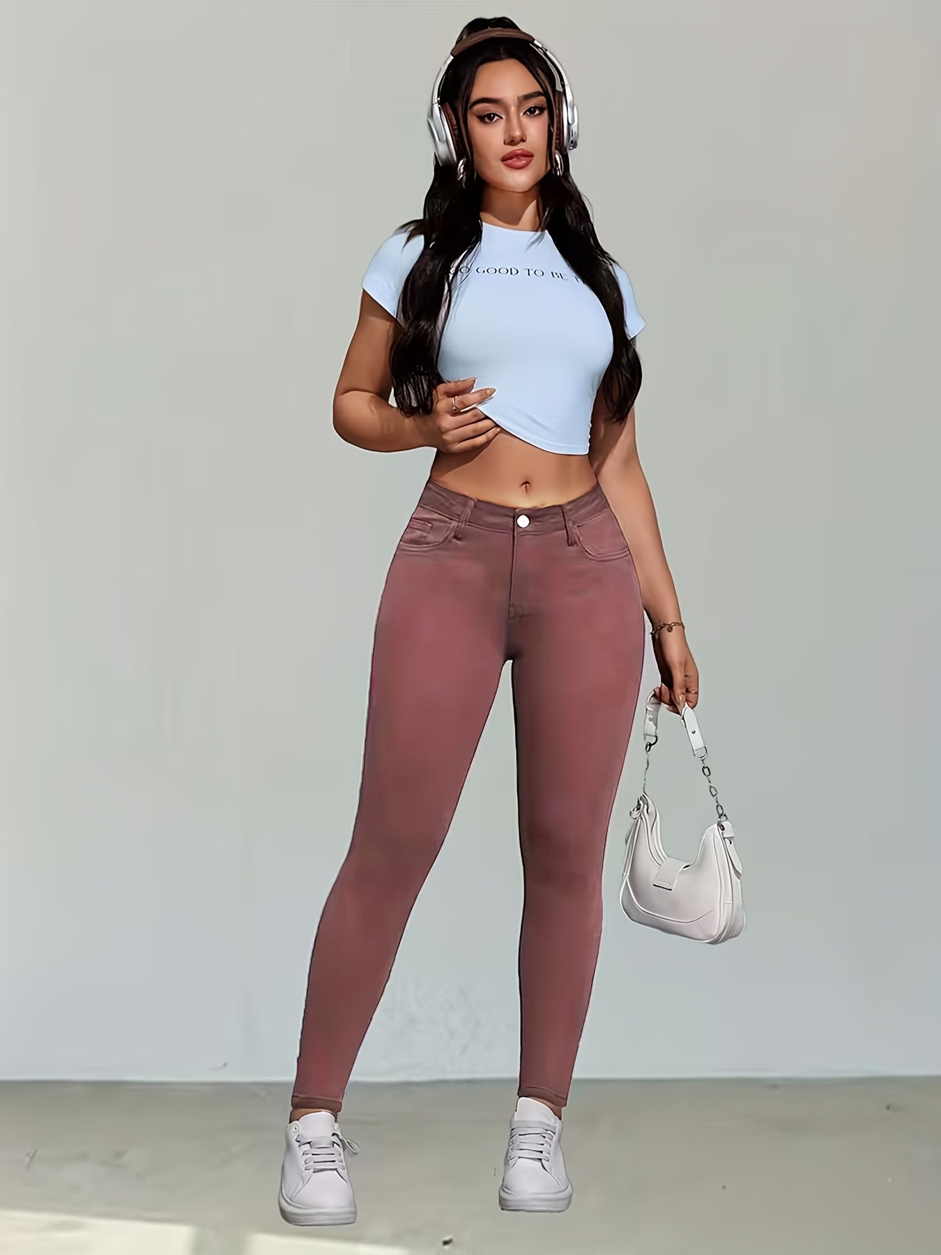 Ladies High Rise Distressed Skinny Jeans, Dark Blue Stretch Denim, Ripped Frayed, Casual Streetwear Night