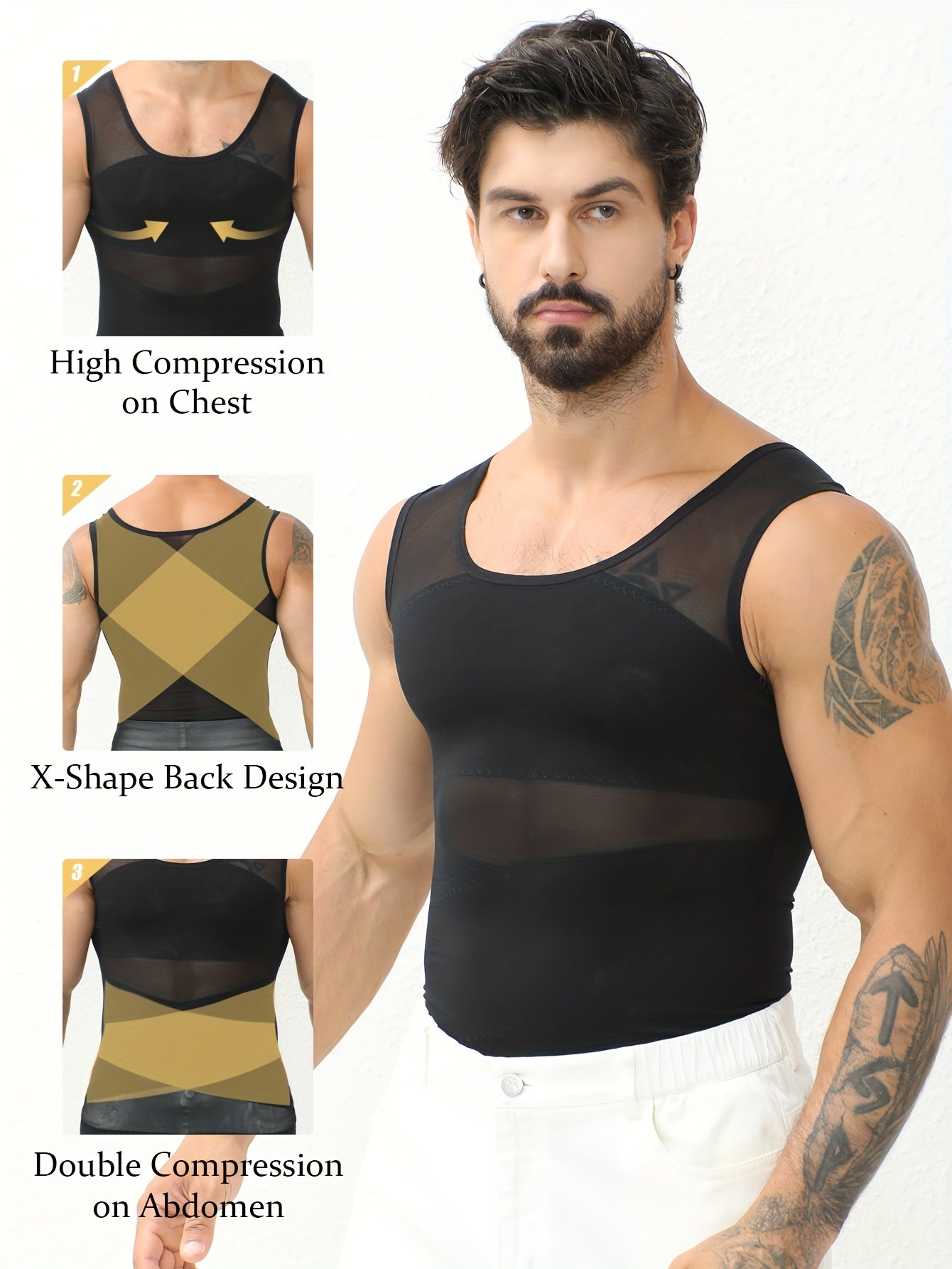 Men'S Compression Vest Shaper for Belly Fat - Ultra-Thin & Breathable Slimming Vest.Post-Surgery Recovery, Seamless Invisible Under Shirt, Cool Workout Body Shaper Formen (Black, Medium)