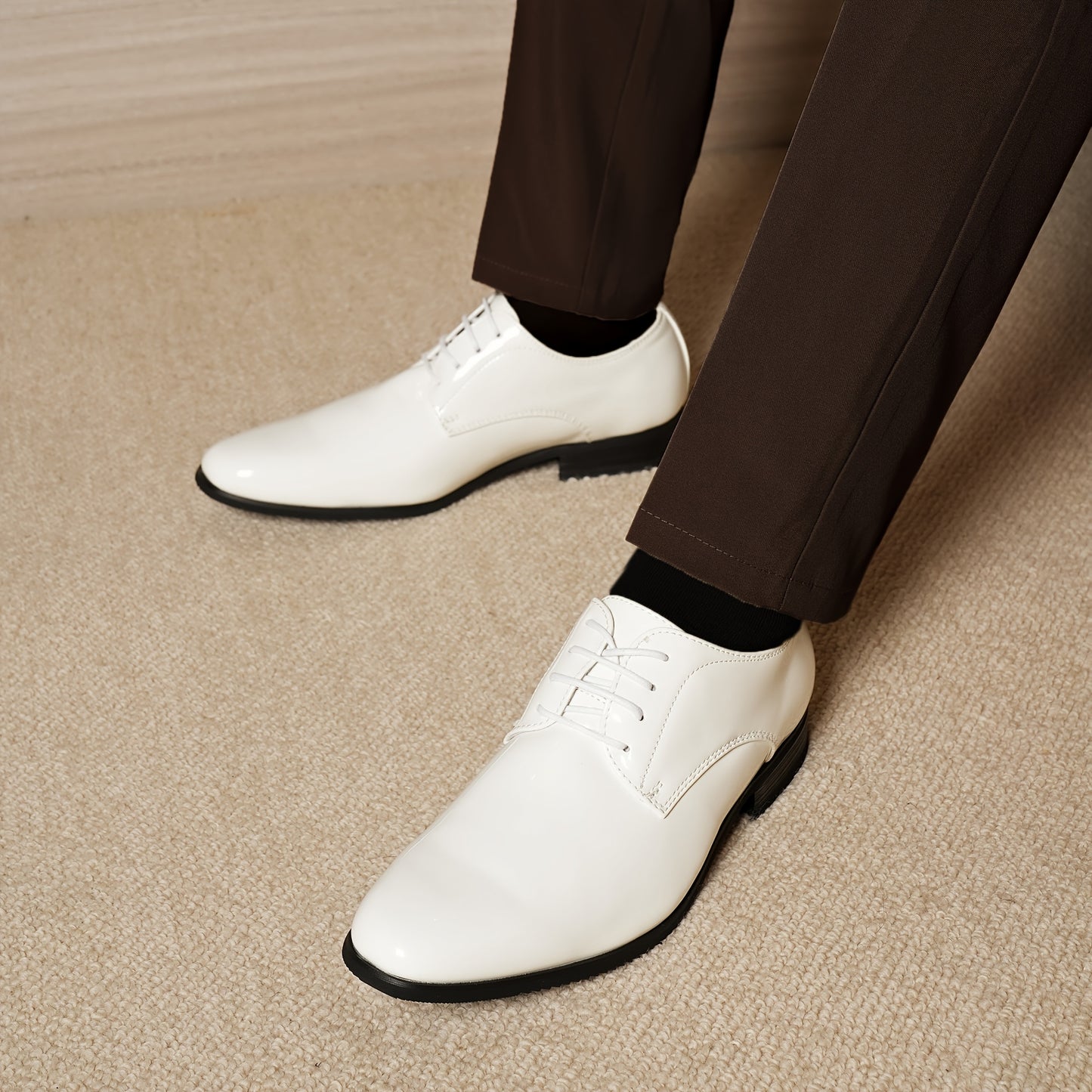 Men's Faux Patent Derby Shoes | Non-Slip Formal Lace-Ups for Wedding & Outdoor Activities