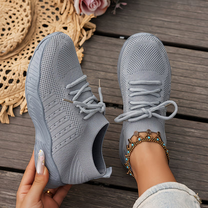 Women's Lightweight Sneakers - Minimalist Running Shoes with Ankle Sock, Breathable Fabric Upper & Cushioned PVC Sole - Lightweight for, Gym, Walking - Spring Athletic Footwear (Lace-Up Closure)