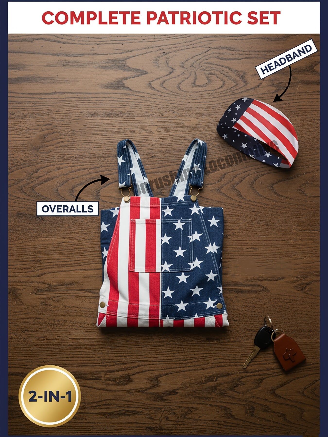 American Independence Day Flag Jumpsuit Bib Shorts, Independence Day Bandana, Perfect for Independence Day Celebrations