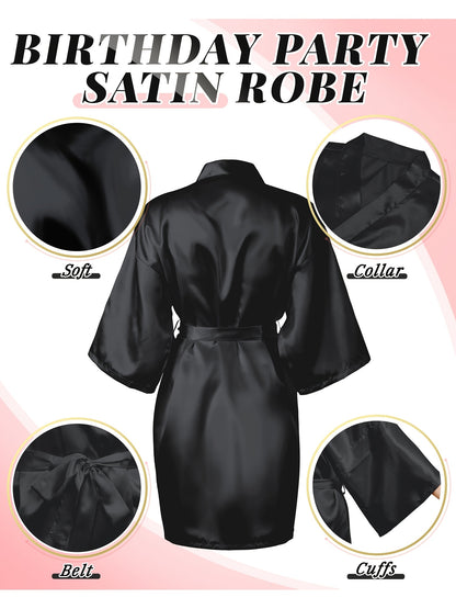 [Lightweight Satin Kimono Robes] 12pcs Lightweight Satin Women's Kimono Robes | V-Neck Short Kimono for Weddings, Bridal Showers & Birthday Parties (Black), Bridal Party Attire, Sophisticated Craftsmanship