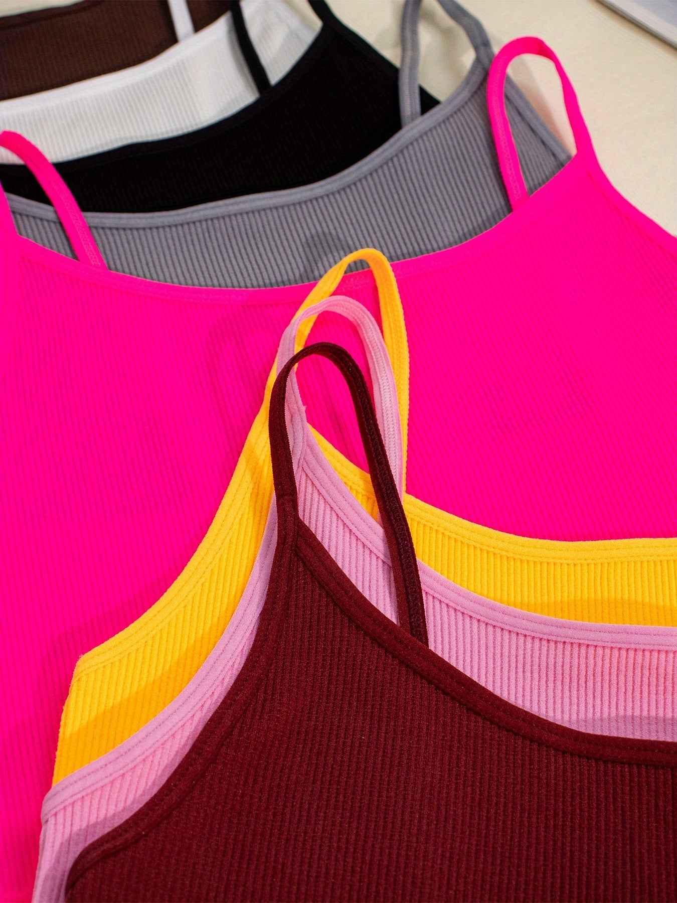 8pcs Multi-color Cute Side Stripe Sexy Strapless Ladies Casual Outerwear Camisole Tank Top & Solid Color Non-Steel Ring Breathable Comfortable Daily Bra