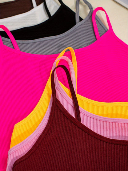 8pcs Multi-color Cute Side Stripe Sexy Strapless Ladies Casual Outerwear Camisole Tank Top & Solid Color Non-Steel Ring Breathable Comfortable Daily Bra