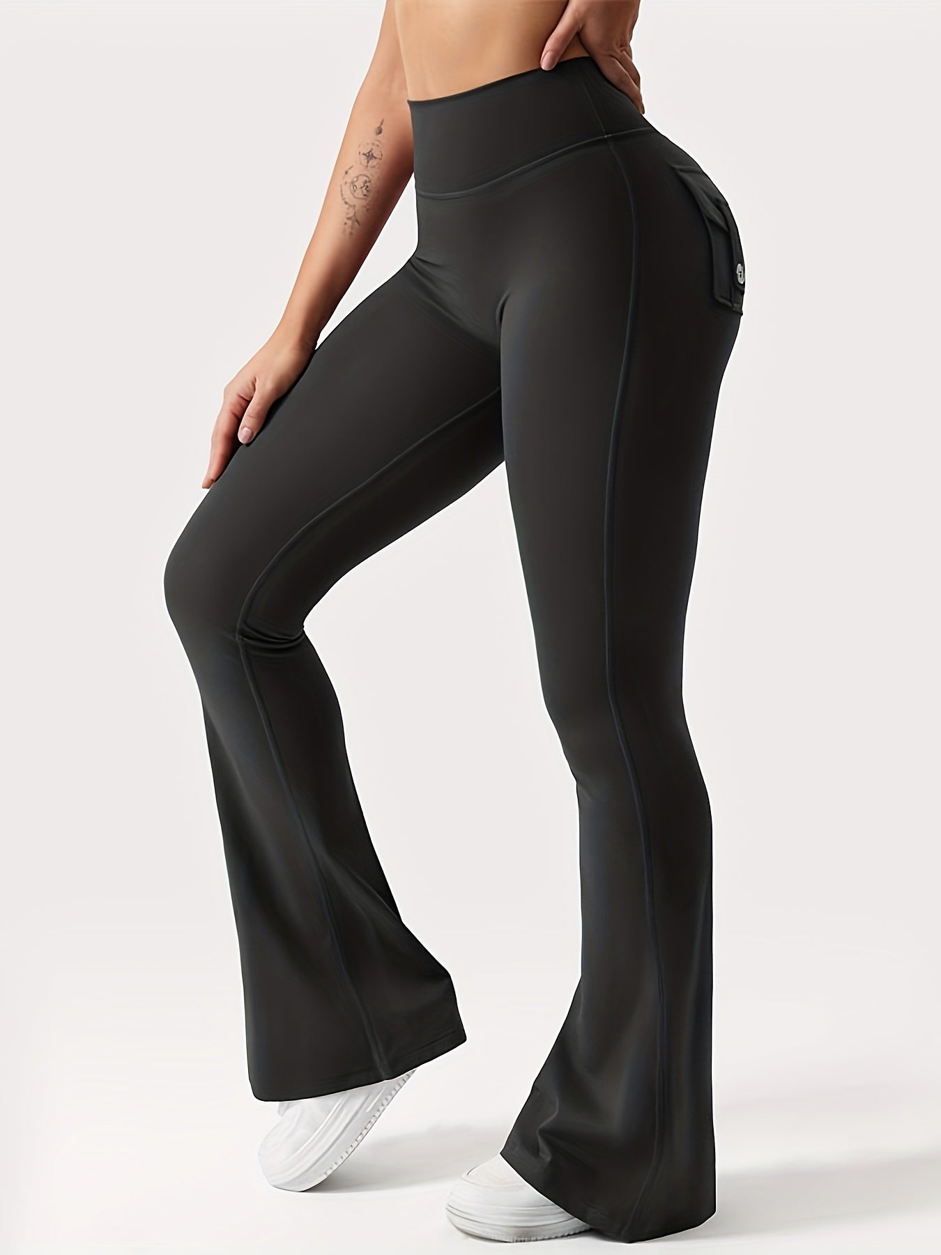 Christmas Apparel, Halloween 3pcs Set in Black, Gray, and Green: Fashionable Workwear-Style Flared Pants, Women's Casual Flared Pants, High-Waist Pocket Joggers, Workwear-Style Peach Butt Pants, Quick-Dry Sports Tummy Control Butt-Lifting Flared