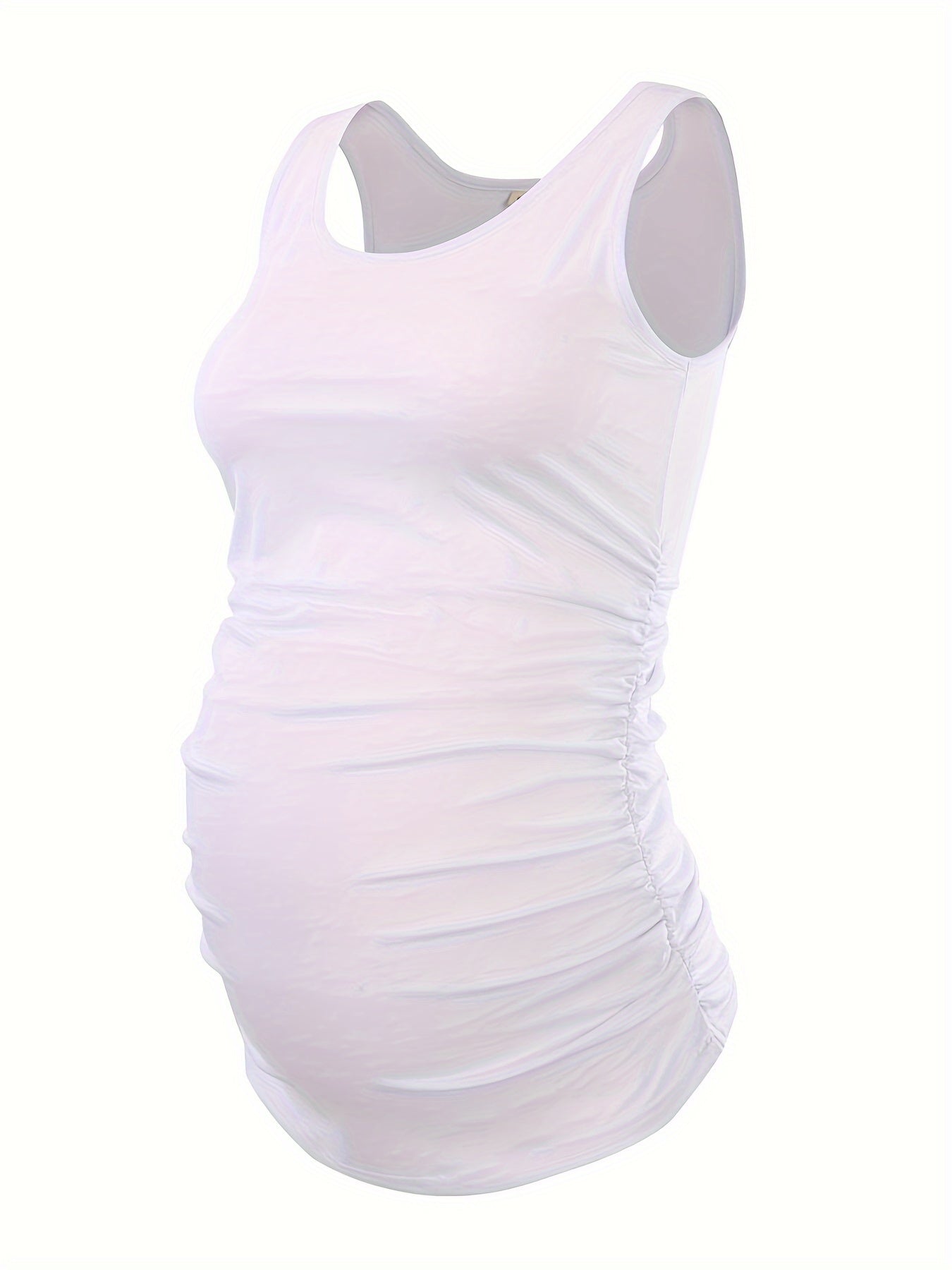 Women's Full Bump Coverage Maternity Tank Top - All-Stage Pregnancy Shirt with Side Ruching & Scoop Neck, Stretchy Rayon-Spandex Sleeveless Nursing Vest for Postpartum Wear, Breathable Belly-Friendly T-Shirt (No Chest Pads)