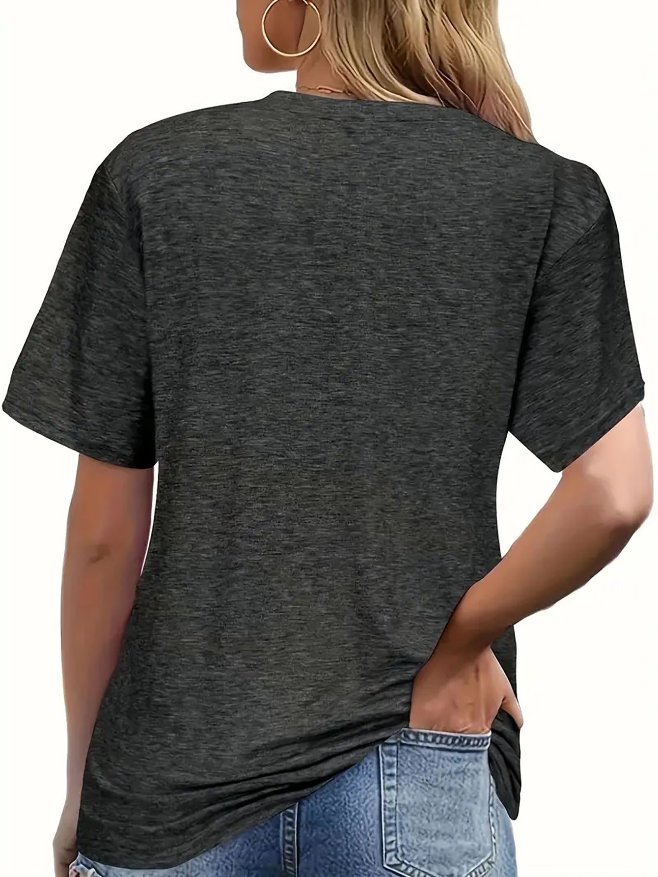Women's Dark Gray Printed V-Neck T-Shirt - product view 3