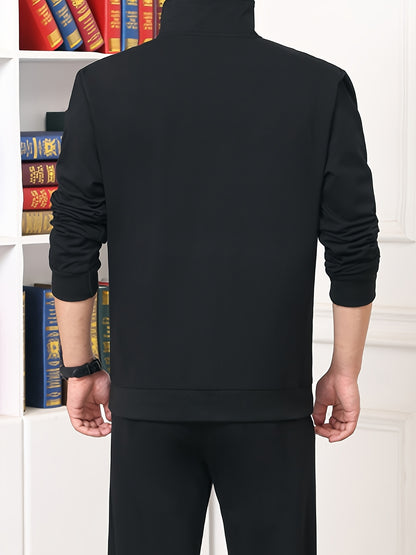 Spring and Autumn Men's Zipper Casual Suit, Casual Wear, Office Casual Attire, Zipper Suit, Stand Collar Design, Regular Fit, Easy Care Fabric, Professional Men, Transitional Season, Casual Occasions