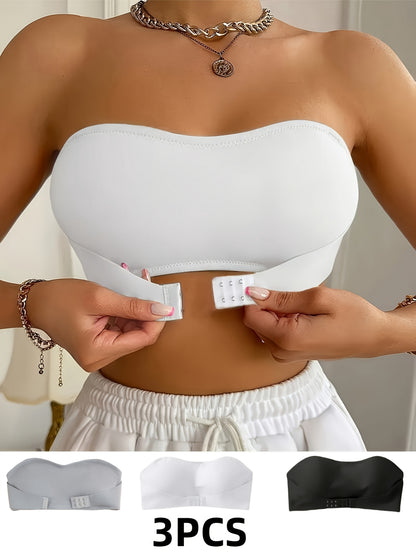 1/2/3pcs Women's Traceless Strapless Bra Set - Comfortable Without Steel Ring Thickened Design, Black, White, Meter, Pink