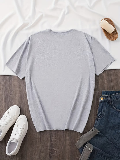 Plus Size - Plus Size - Plus Size Women'S Fashion Cute Cat Expression Print Loose Drop Shoulder Half Sleeve Shirt High Quality Women'S Top Casual V-Neck T-Shirt, Comfortable And Versatile Style for Spring, Summer, And Autumn, Retro Casual