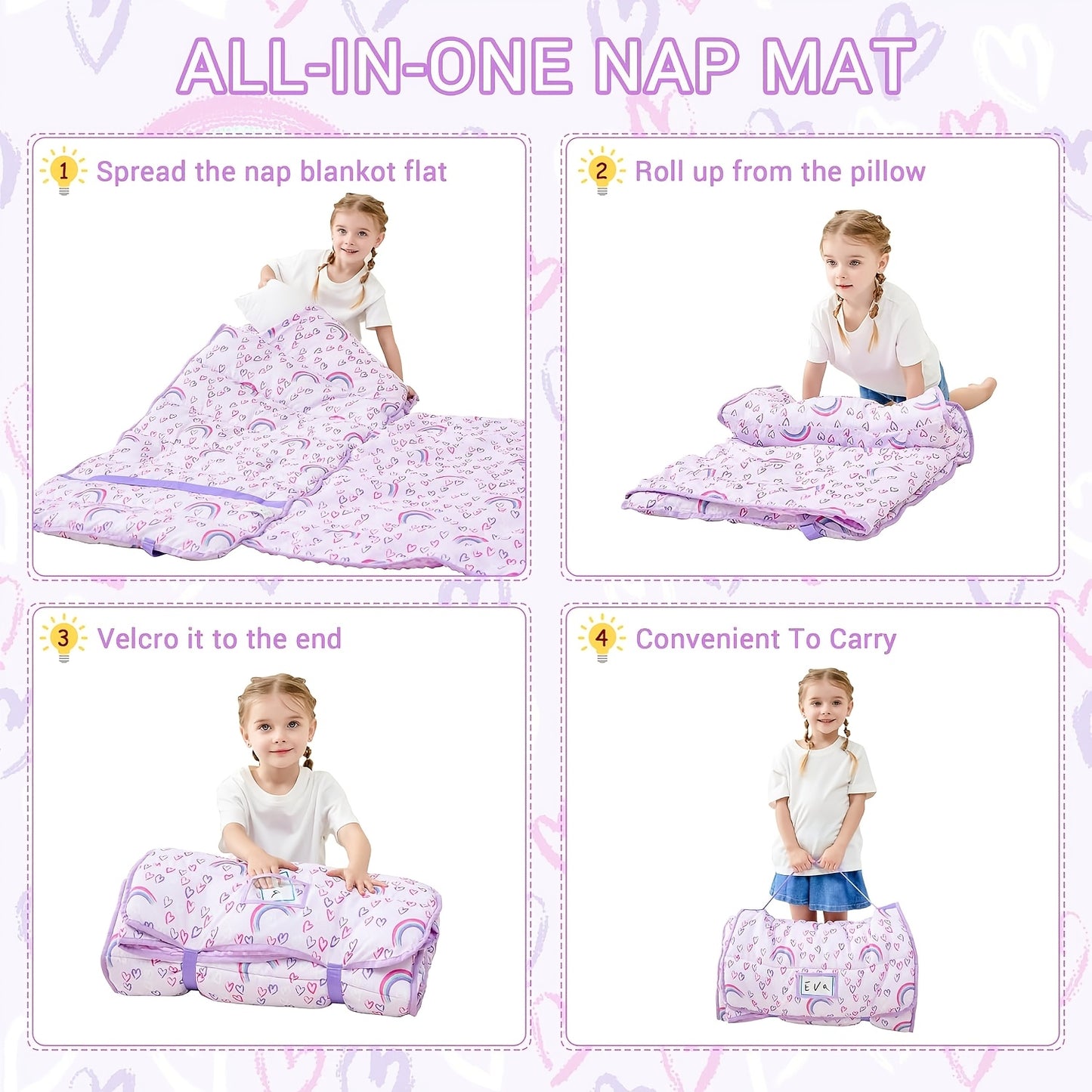 Large Rolled Sleeping Mats for Toddlers, Complete with a Pillow And Blanket, Ideal for Daycare, Preschool, And Camping Trips for Both Boys And Girls