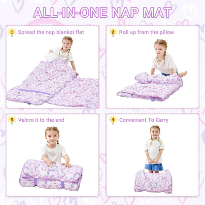 Large Rolled Sleeping Mats for Toddlers, Complete with a Pillow And Blanket, Ideal for Daycare, Preschool, And Camping Trips for Both Boys And Girls