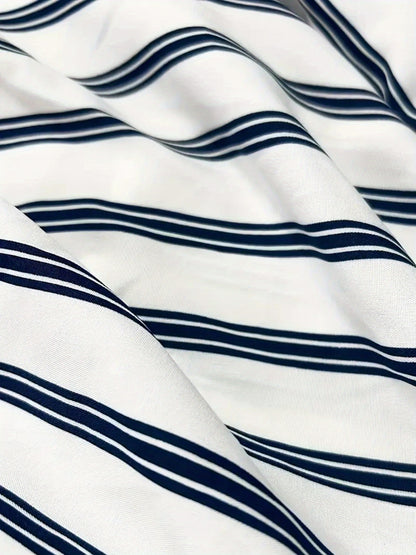 Plus Size, Striped Notch V-Neck Shirt with Faux Buttons Short Sleeve Simple and Plus-Size for Women Casual Top