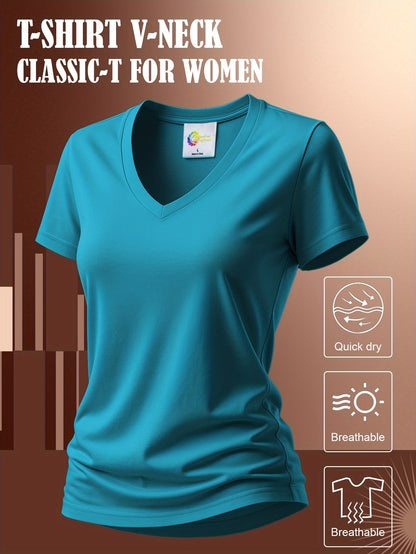 Women'S Soft V-Neck Sports T-Shirt, Cool And Breathable, - Quick-Dry Fabric, Designed for Outdoor Workouts, Comfortable And Versatile Fitness Wear Suitable for Everyday Exercise