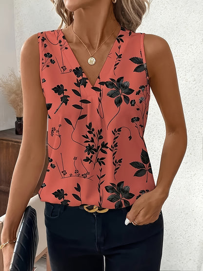 A 3pcs Set Of Elegant Directional Flower-printed Sleeveless Vest