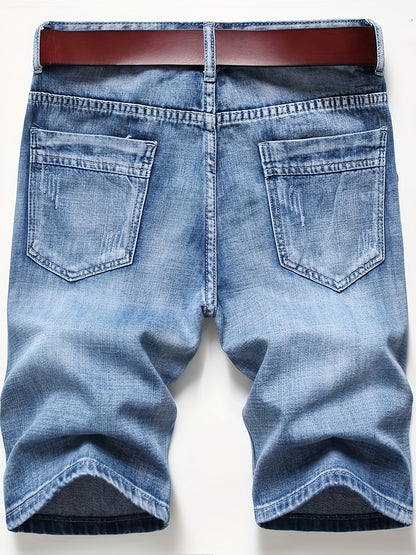 KEEVOOM Men'S Light Blue Washed Gradient Denim Shorts - Summer Casual Slim-Fit Shorts for Outdoor Sports & Trendy Daily Outfits