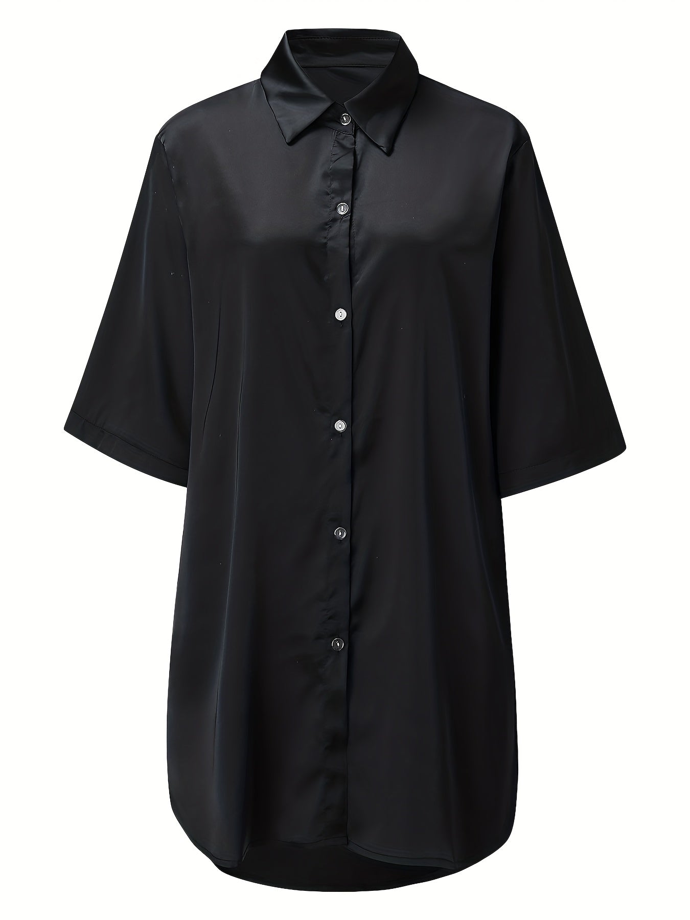 European And American Solid Color Sexy Shirt for Women Comfortable And Smooth Home Wear Long Pajamas
