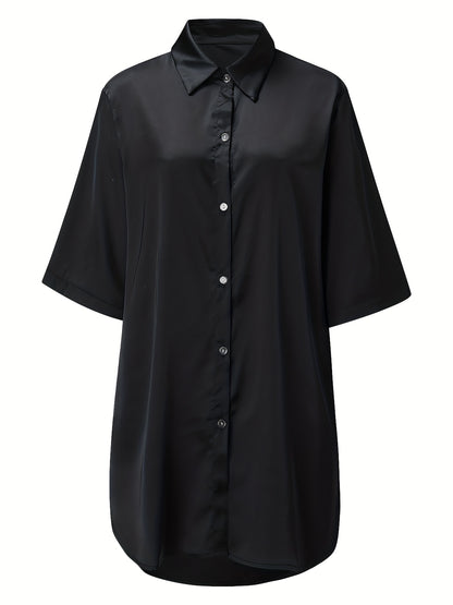 European And American Solid Color Sexy Shirt for Women Comfortable And Smooth Home Wear Long Pajamas