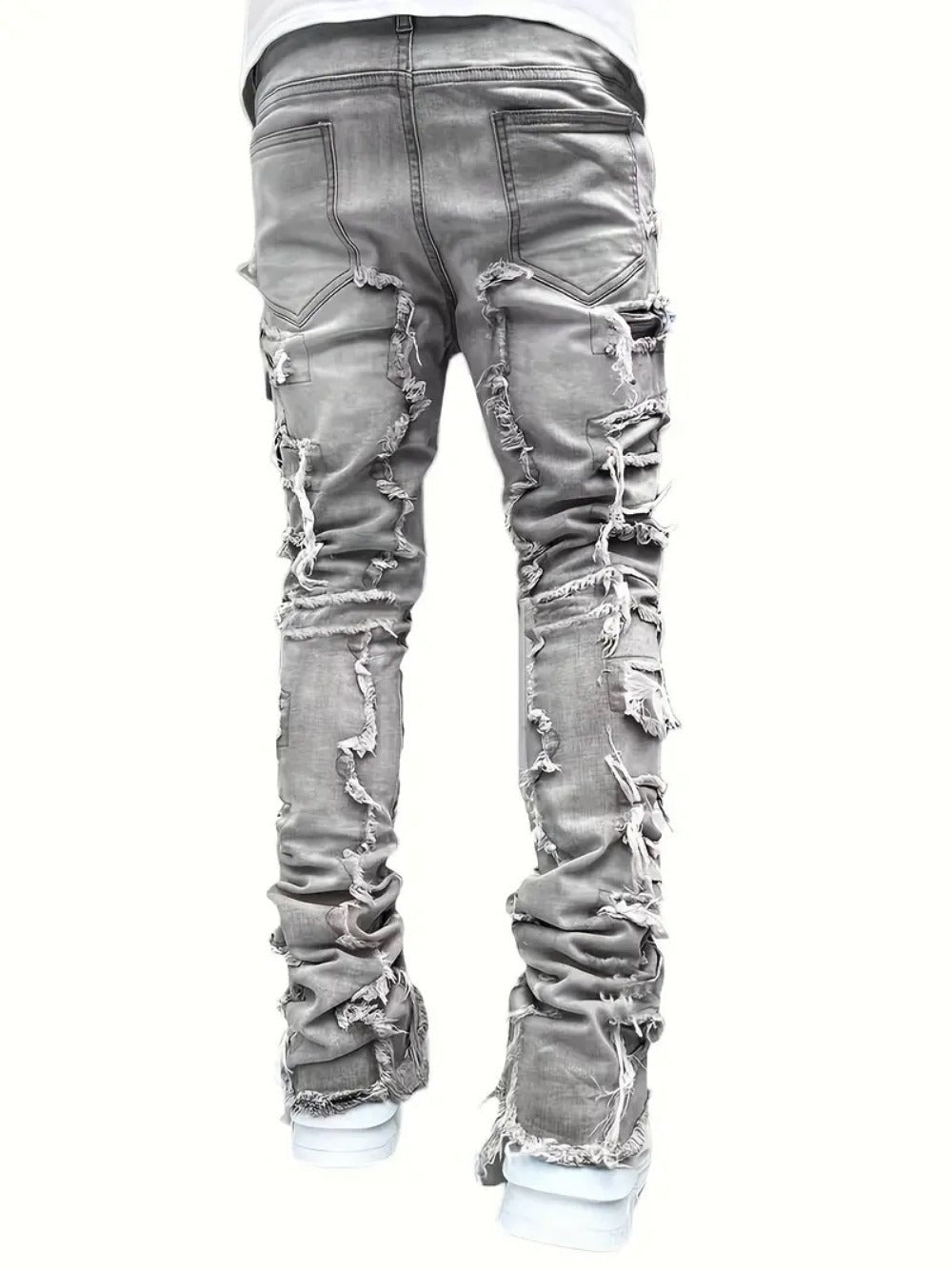 Teen Patchwork Ripped Jeans - Retro Street Slim Fit