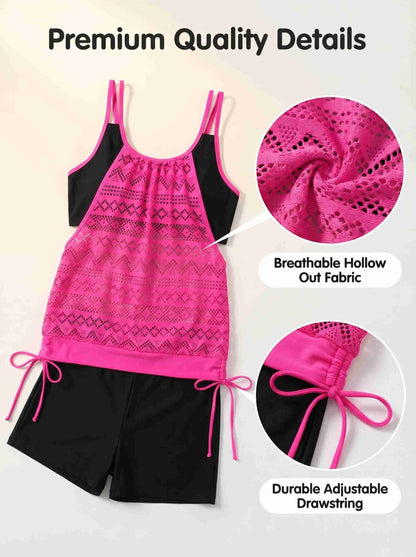 Women Tankini Swimsuit 2pcs Tummy Control Bathing Suit Blouson Tankini Top with Bottom