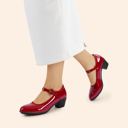 Women's Pumps Low Chunky Mary Jane Heels Closed Toe Comfortable Work Dress Shoes