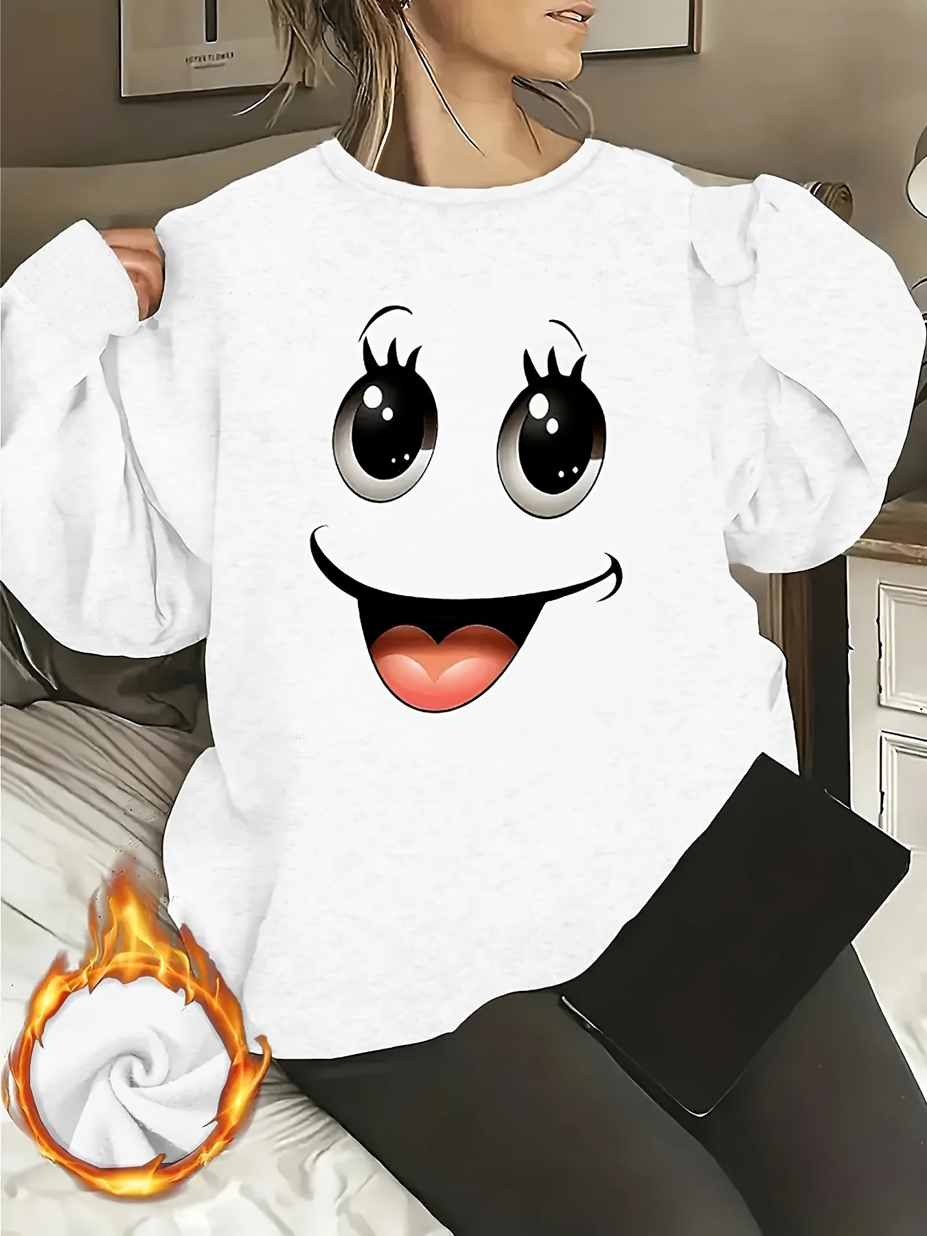 Letter Print Crew Neck Long Sleeve Sweatshirt, Casual Loose Stylish Fall Pullover, Women's Clothing