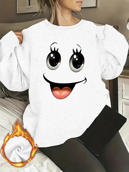 Letter Print Crew Neck Long Sleeve Sweatshirt, Casual Loose Stylish Fall Pullover, Women's Clothing