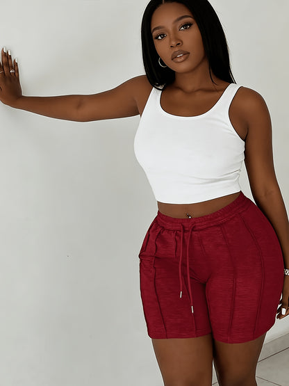 (4 Pack) Solid Color Drawstring Shorts with Casual Elastic Waist And Slant Pockets for Women, Suitable for Spring And Summer Casual Wear