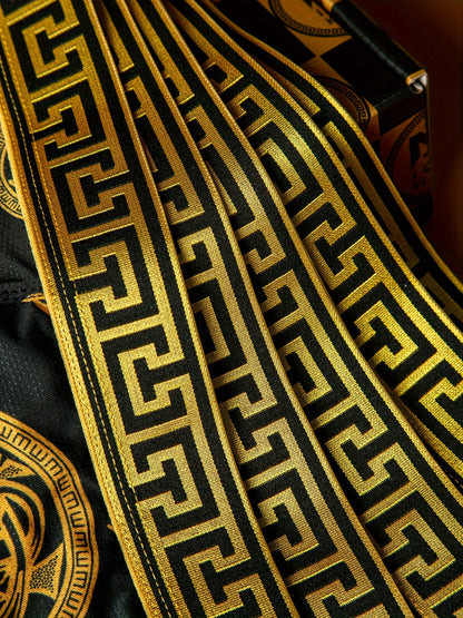 Set of Five High-Quality Men'S Flat Corner Underwear, Featuring Elastic Material, Perfect for Everyday Casual Wear with a Stylish Black And Golden Print