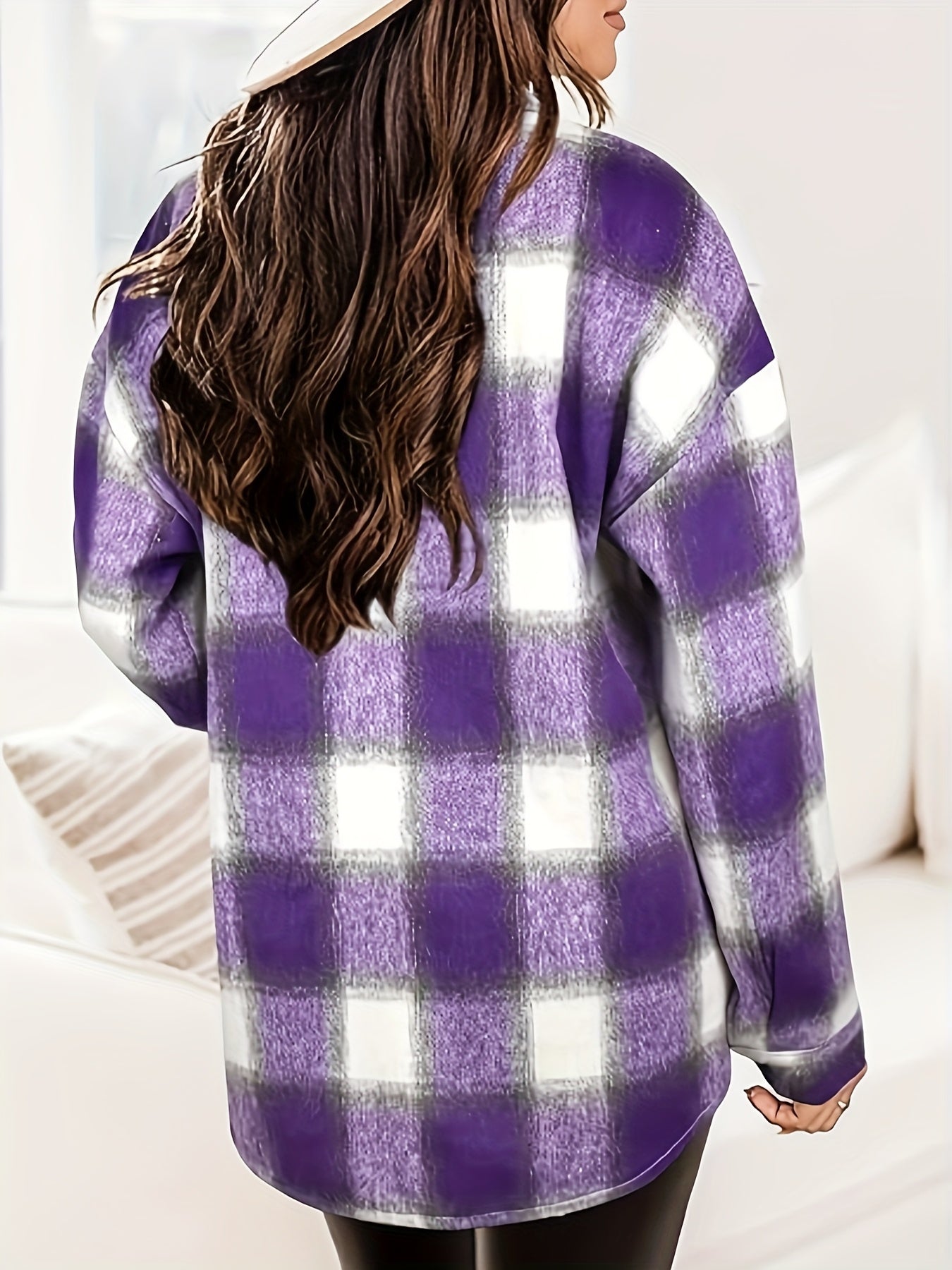 Plaid Shirt Jacket - Women'S Long Sleeve Button Coat for Casual Commute Date Night