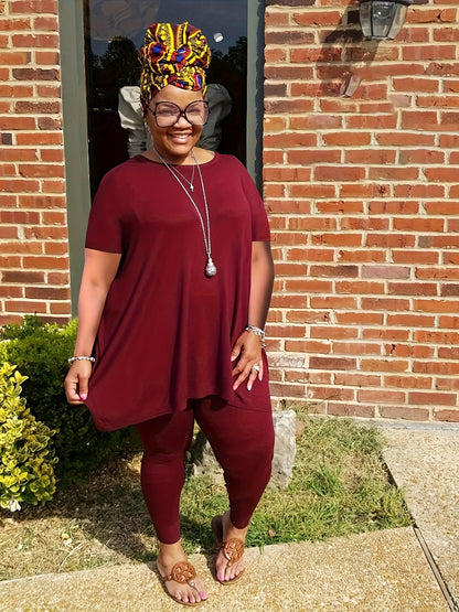 Plus Size - Women Plus Size 2pcs Outfits Short Sleeve Top And Legging Pant Set Lounge Sets