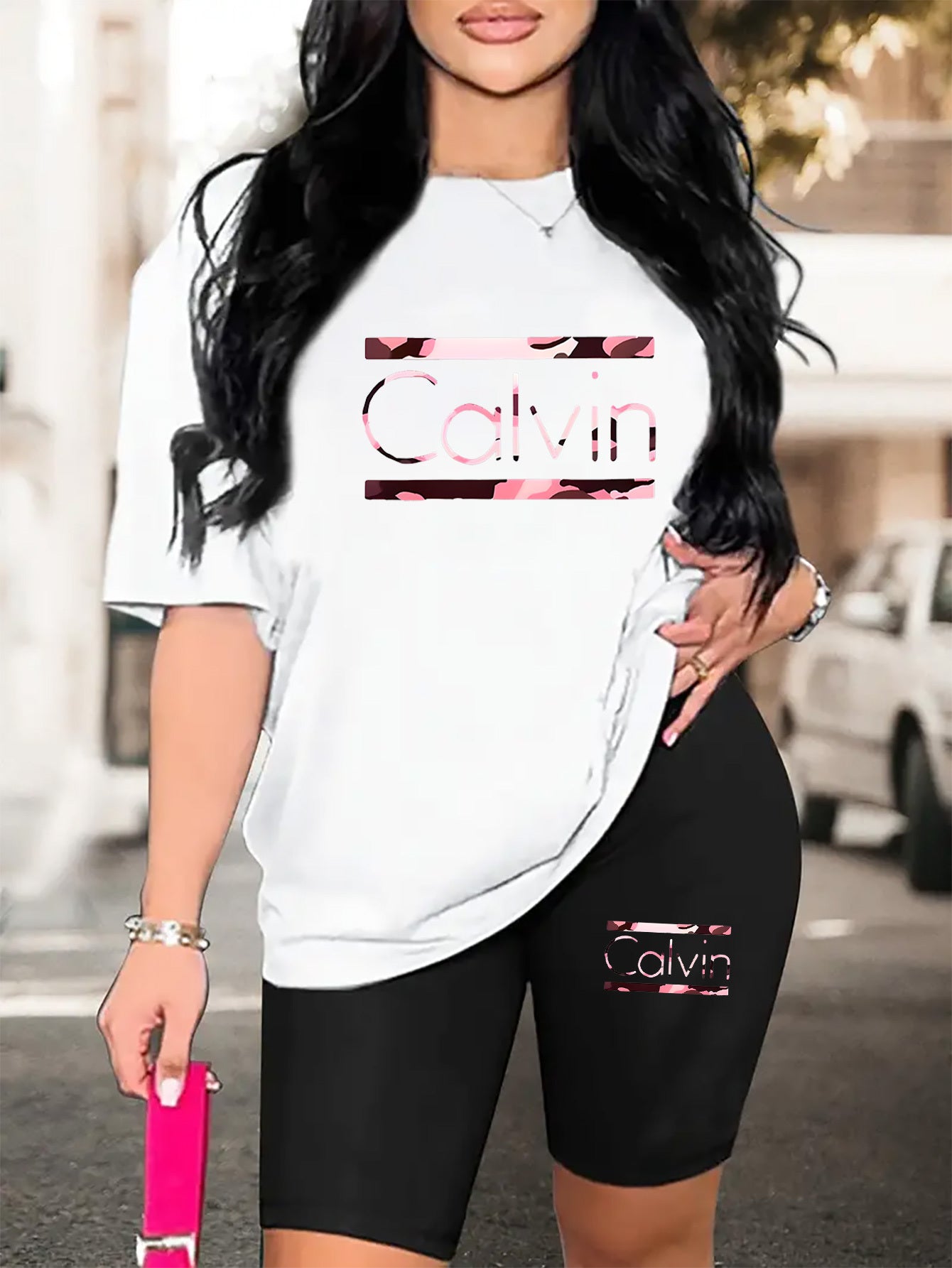 Women's 2pcs Oversized T-Shirt & Fitted Shorts Matching Outfit - Oversized T-Shirt with Fitted Shorts, Lettering Print Streetwear Lounge Wear, 2pcs Set Suitable for - Casual Wear, Machine Washable Matching