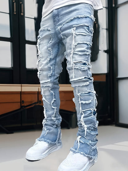 Men's Slim Fit Jeans - Classic Wash Distressed Streetwear 755237
