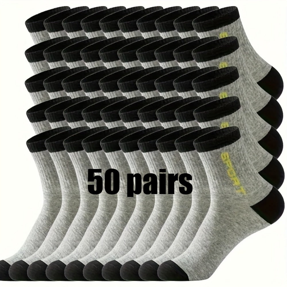 Men's Athletic Crew Socks - 50-Pair Pack