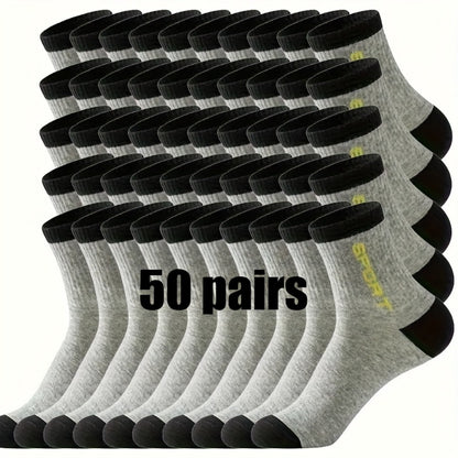 Men's Athletic Crew Socks - 50-Pair Pack
