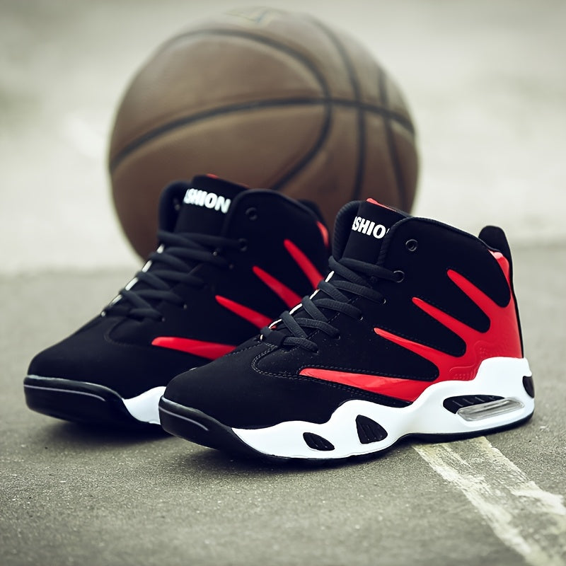 [High Top Breathable Basketball Shoes] Men'S Professional Basketball Shoes, Comfy High Top Breathable Non Slip Shock Absorption Lace Up Air Cushion Sneakers for Training Running Walking