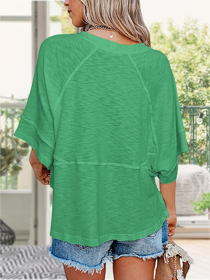 Women'S Summer Casual Crewneck Batwing Half Sleeve T-Shirts Solid Color Loose Fit Cute Basic Flowy Tops Tees Blouses