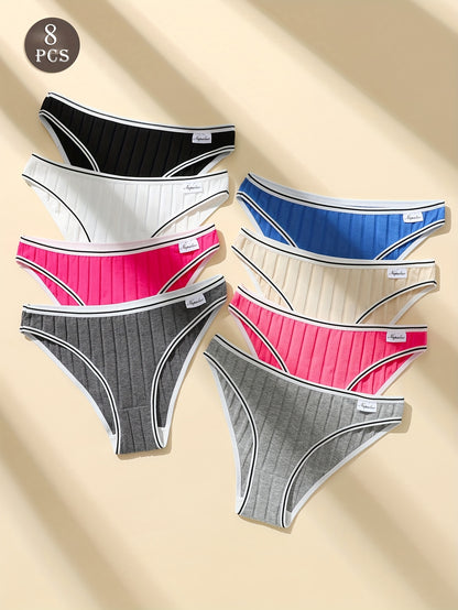 8pcs/Pack Women Thread Briefs Simple Soild Color Elastic Soild Color Breathable Ladies Panty