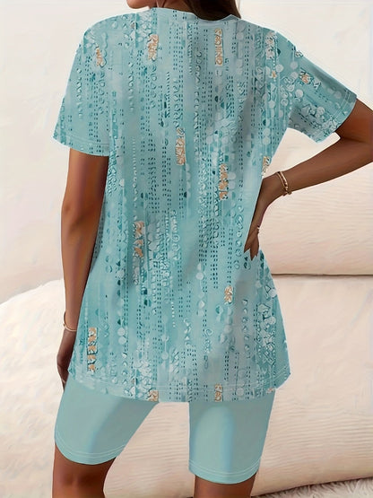 Women's Two-Piece Shorts Set - Knit Casual Matching Outfit