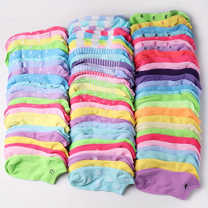 20 Pairs Of Cute Boat Socks with Mixed Color Heart/stripe Patterns, Ribbed Low Cut Design, Suitable for Daily Wear In Various Places, Holiday Gifts, Giving to Lovers And Friends, Soft And Breathable Candy Socks