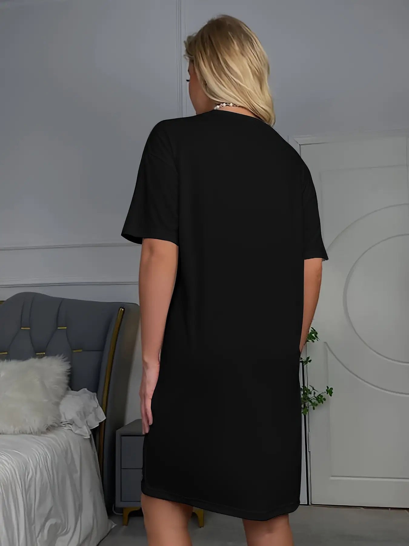Not an Early Bird Slogan Printed Comfortable Women's Short Sleeve Round Neck T-Shirt Pajamas- Casual Pajamas, Machine Washable Polyester Blend