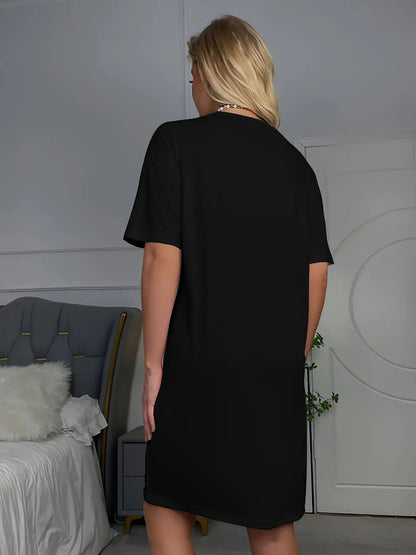 Not an Early Bird Slogan Printed Comfortable Women's Short Sleeve Round Neck T-Shirt Pajamas- Casual Pajamas, Machine Washable Polyester Blend
