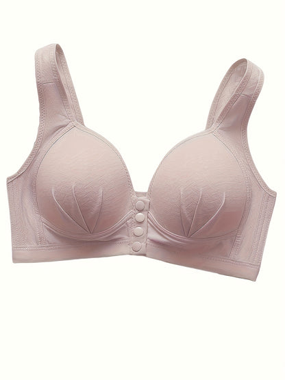 5pcs Solid Seamless Front Opening Wireless Tank Bra, Elegant And Comfortable Push Up Bra, Women's Underwear And Lingerie