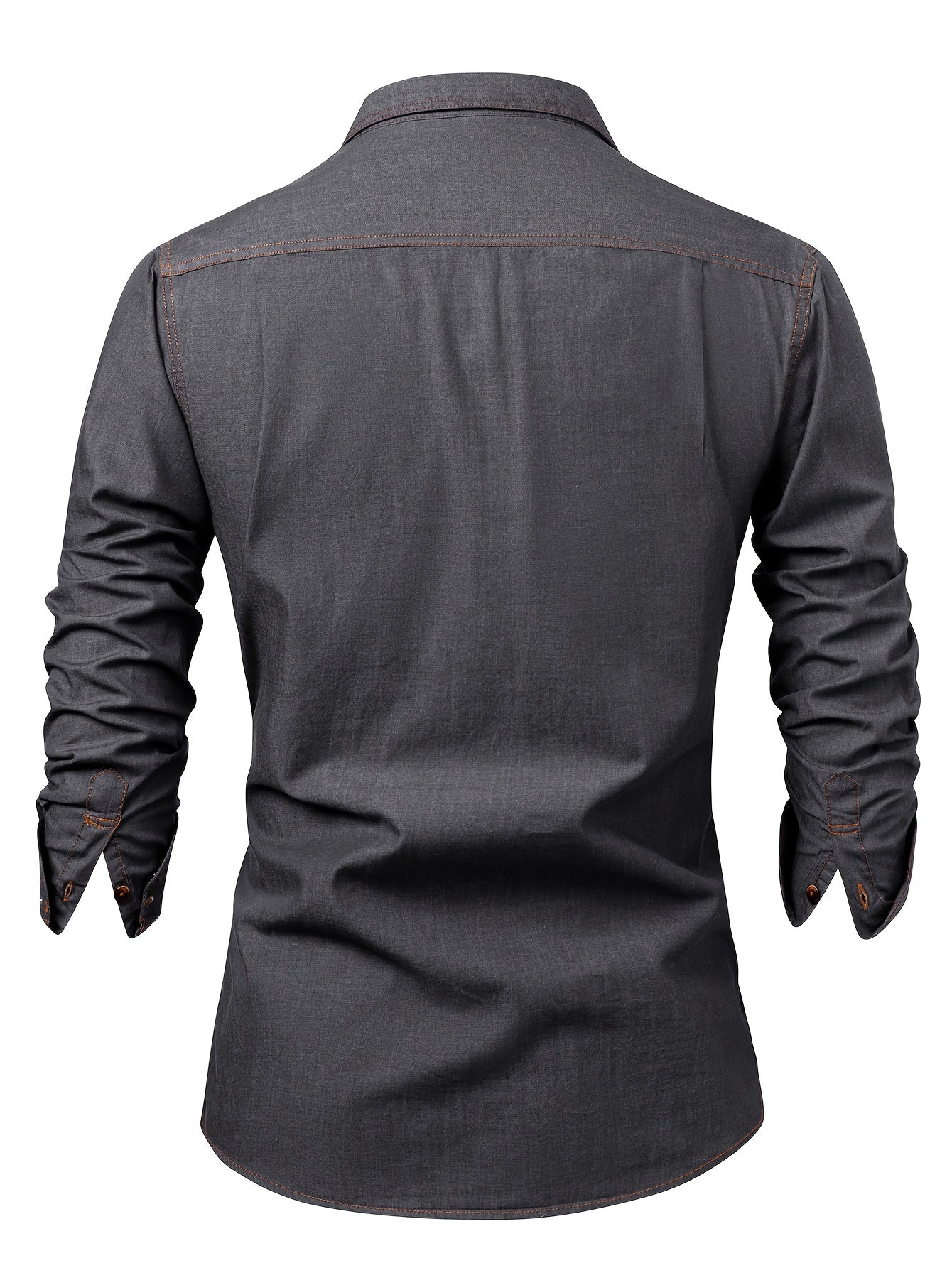 A Stylish Men's Casual Shirt With Long Sleeves And A Jacket, A New Spring And Autumn Men's Top With A Solid Color Pocket Design And A Lapel Collar.